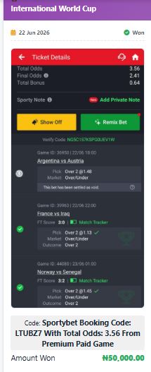 Another big wins on DA Sports Predict this world cup 2026 is amazing.